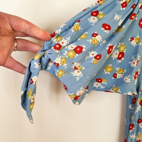 Faithful The Brand Women’s Sky Blue Ditzy Floral Flounce Hem Midi Dress - Picture 8 of 13